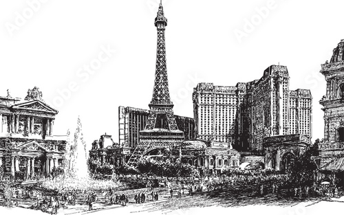 Las Vegas strip illustration on a white background. This vector illustration can be used in any size you like for advertising, logos, and other work.
