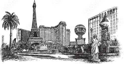 Las Vegas strip illustration on a white background. This vector illustration can be used in any size you like for advertising, logos, and other work.
