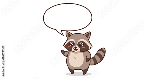 Cute Cartoon Raccoon with Speech Bubble Illustration.