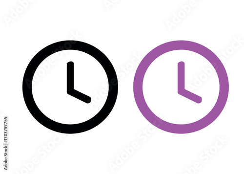 Vector two clock icons in black and pink color isolated on white background for web design and mobile apps, symbolizing time management and deadlines