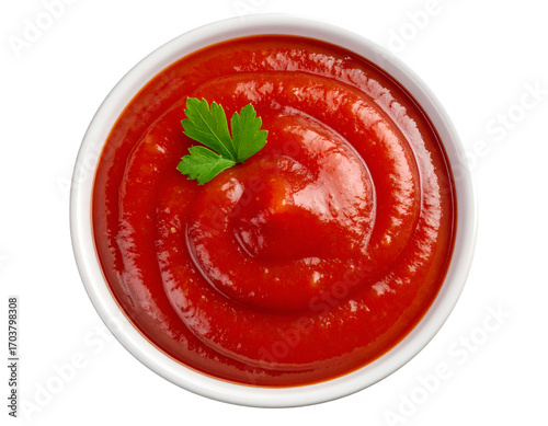 Fototapeta Naklejka Na Ścianę i Meble -  Tomato ketchup in a bowl isolated on transparent background