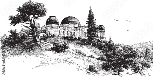 Griffith Observatory, Los Angeles illustration on a white background. This vector illustration can be used in any size you like for advertising, logos, and other work.