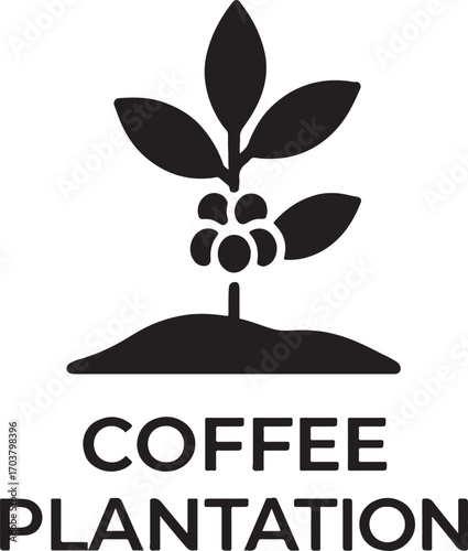Coffee plantation silhouette icon, tropical farm vector design, EPS file for agriculture and nature.