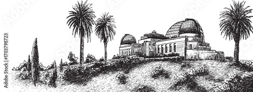 Griffith Observatory, Los Angeles illustration on a white background. This vector illustration can be used in any size you like for advertising, logos, and other work.