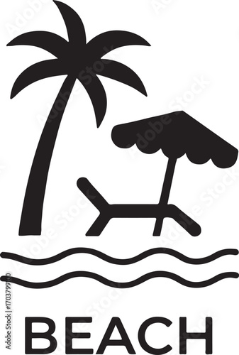 Beach silhouette icon, Da Nang and Nha Trang coastal vector design, EPS file for travel and nature.