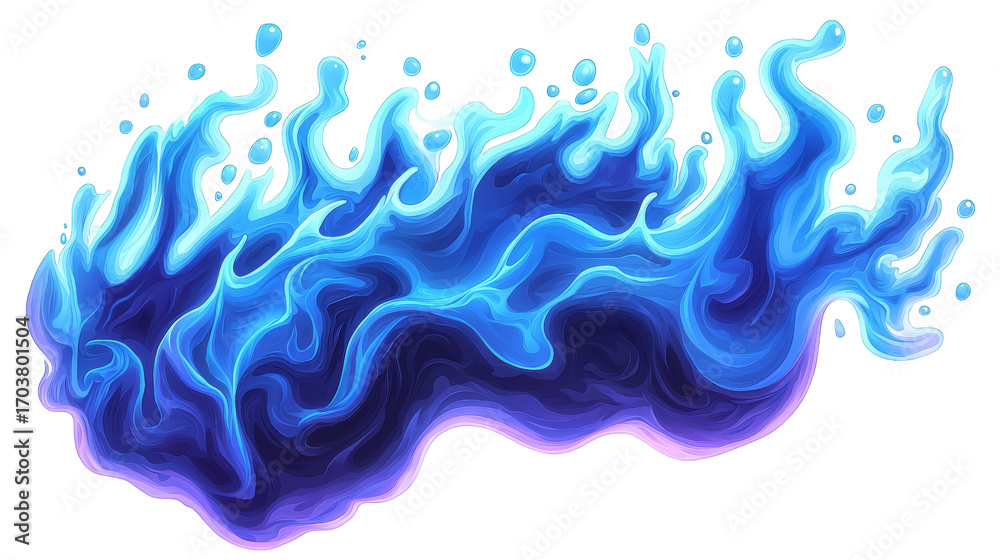 Fototapeta premium Blue flame wave with fluid paint texture and glowing motion, energetic abstract illustration with dynamic color