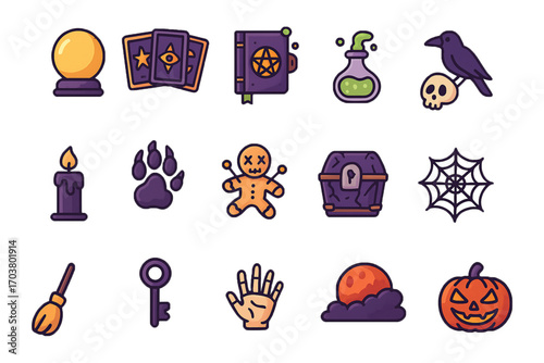 Halloween flat vector icon set – spooky cartoon illustrations