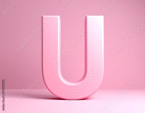 Minimalist pink letter U against matching backdrop for modern design concept