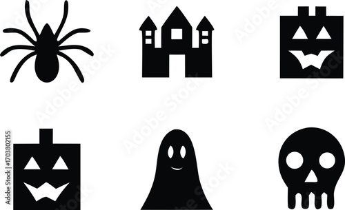 Collection of Halloween icons set silhouette vector art illustration.