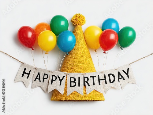 Kids Birthday Hat Balloons PNG Set for Children Party Invitation