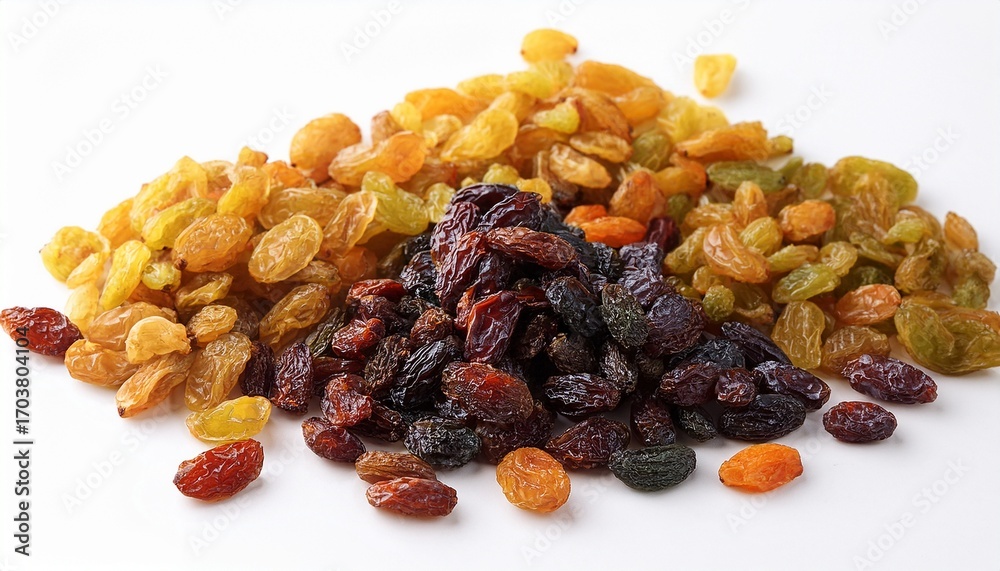 Fototapeta premium Assorted Colorful Raisins On White Background