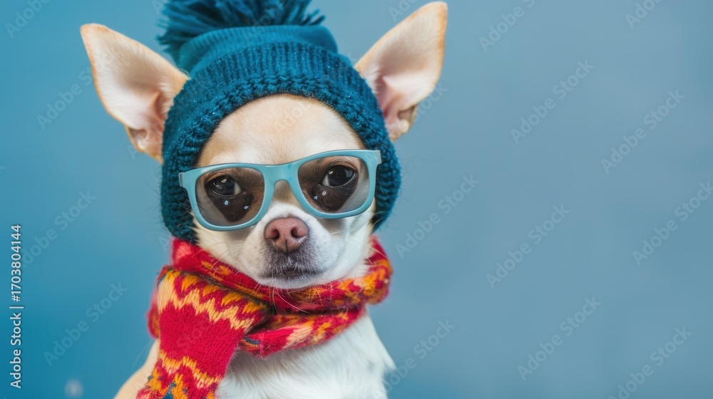 Obraz premium Adorable Small Chihuahuas: Cute Puppies in Santa Hats for Christmas – Isolated Studio Portraits