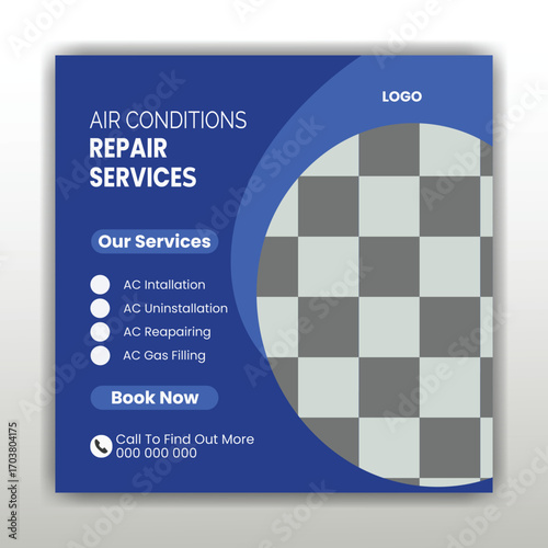  Air conditioner or ac repair and services social media post or instagram post  
