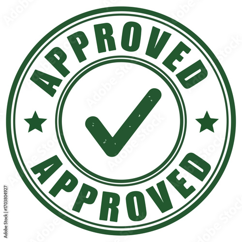 Approved Stamp with Check Mark and Stars.