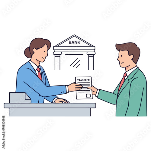 Bank Teller Assisting Business Client with Transfer.