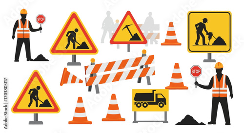 Under Construction Warning Road Sign Vector Icon