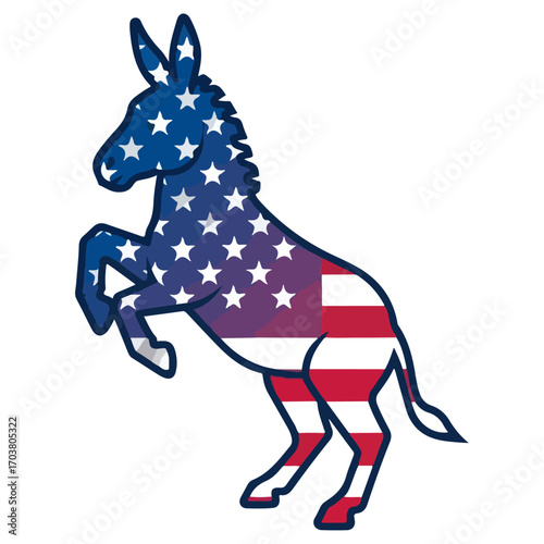 Democratic Donkey Symbol with American Flag Design.