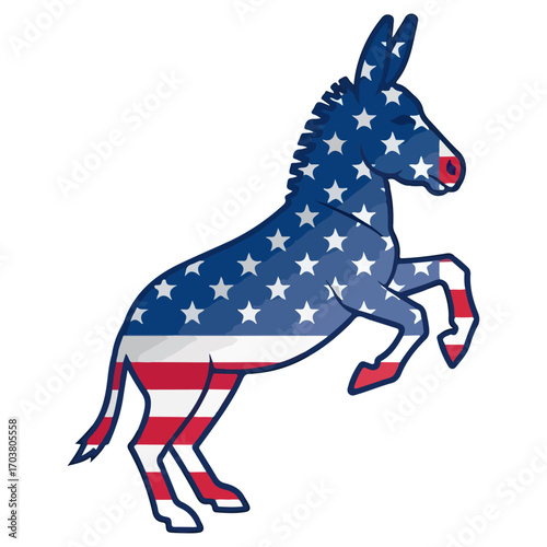 American Democratic Donkey Symbol with Patriotic US Flag Design.