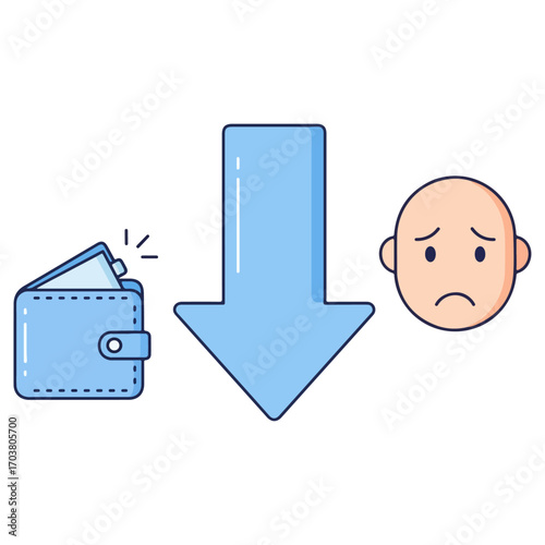 Financial Loss Leading to Sadness - Wallet, Arrow, and Sad Face.