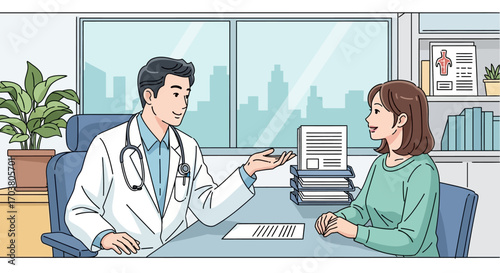 Doctor nurse and patient collaborating in hospital office with x-ray and medical equipment