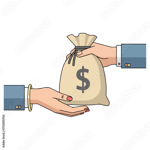 Money Exchange Illustration - Handing Over a Bag of Dollars.