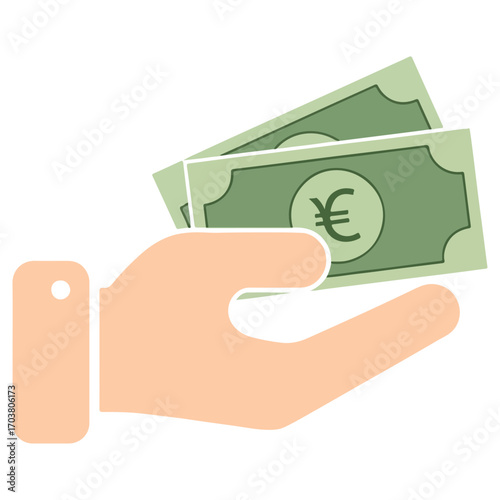 Hand holding Euro banknotes representing financial transactions and payments.
