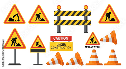 Under Construction Warning Sign Yellow Road Safety Icon Vector Illustration