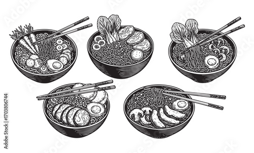 vector set of noodle bowl