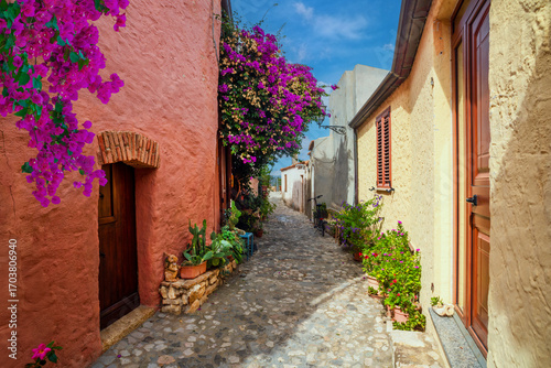 Bilde på lerret Charming street in Posada historical center, Sardinia, Italy