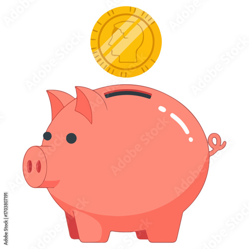 Piggy Bank with Coin - Saving Money Concept Illustration.