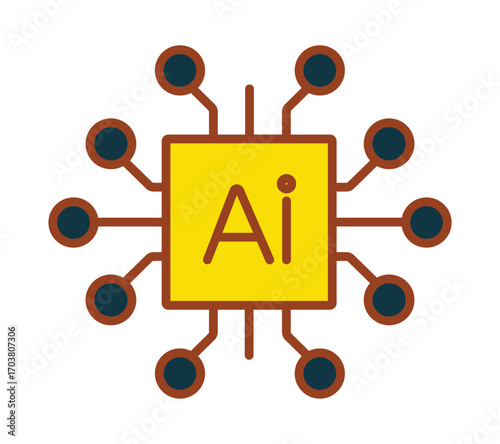Artificial Intelligence (AI) processor chip icon in a colorful line art style. Concept for machine learning and computer hardware.