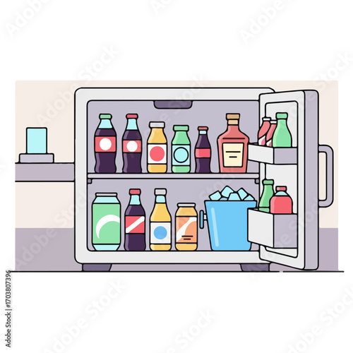 Refrigerator full of various beverages and drinks.