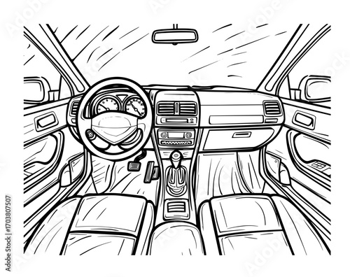 hand drawn vector illustration of a car interior