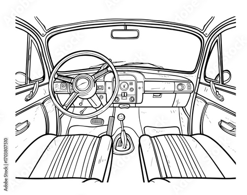 hand drawn vector illustration of a car interior