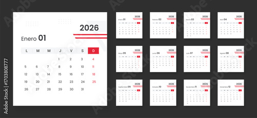 2026 Spanish language Calendar Planner. Business minimal modern 2026 calendar.