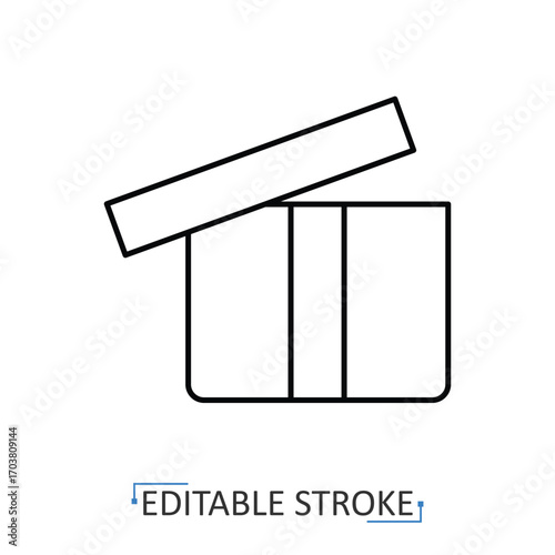 An open gift box icon in minimalist style with editable stroke. Present package, holiday decor, celebration element, surprise container, festive design, birthday gift, special occasion symbol.