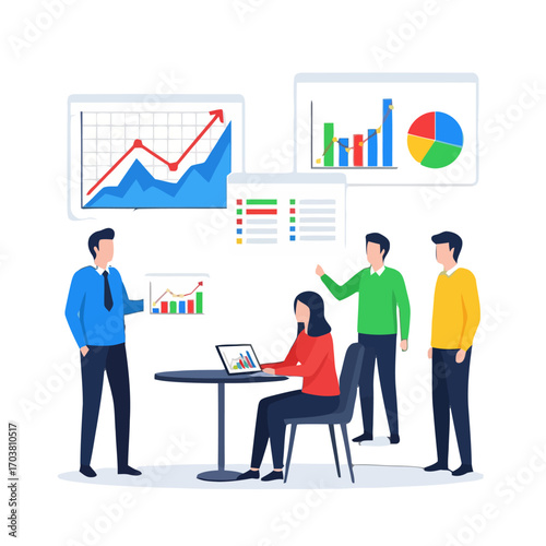 Business team analyzing charts and graphs