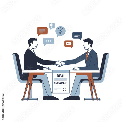Two businessmen shaking hands over a deal agreement