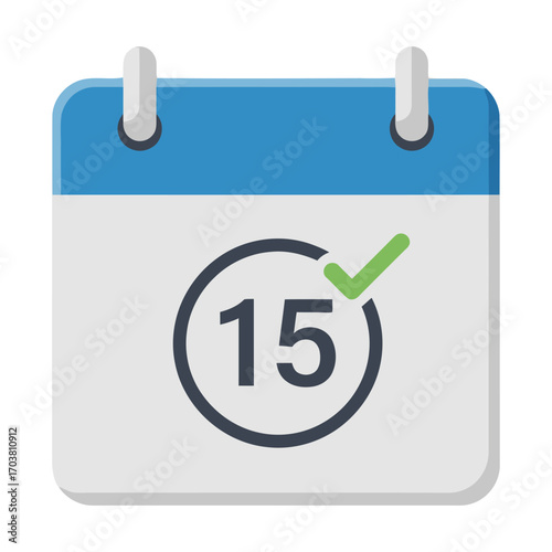 Calendar icon with number 15 and a checkmark