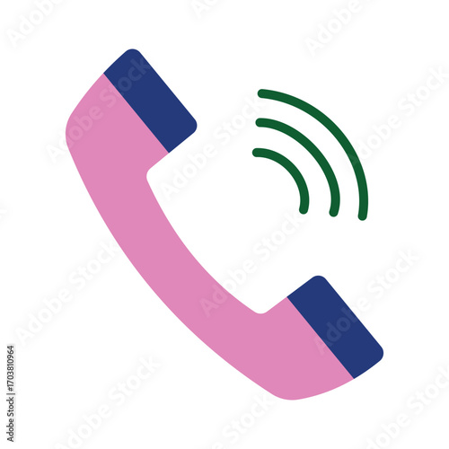 Minimalist incoming call symbol with a pink telephone handset. Modern communication graphic for web and app notifications.