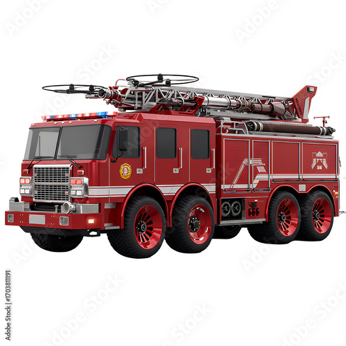 Red Fire Truck with Ladder and Lights.