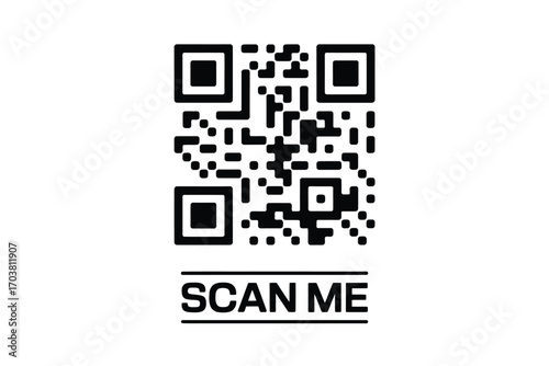 Black and white qr code with scan me text