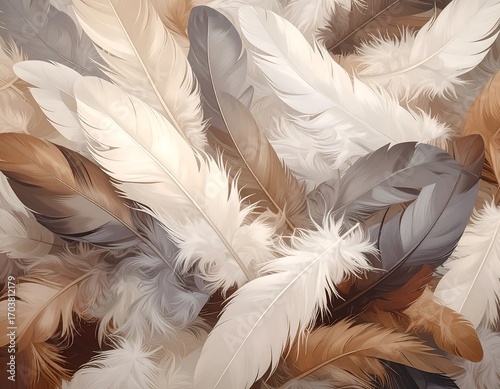 A myriad of feathers in warm tones