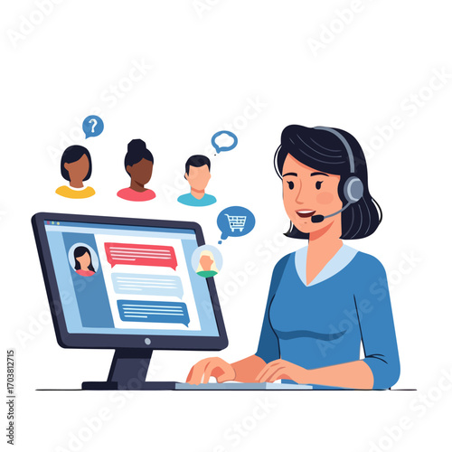 Customer service representative assisting clients online