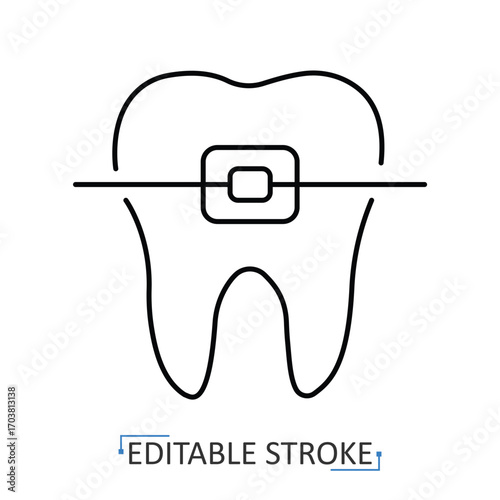 A braces icon in minimalist style with editable stroke. Orthodontic care symbol, dental health element, healthcare object, stomatology concept, medical pictogram, oral treatment design