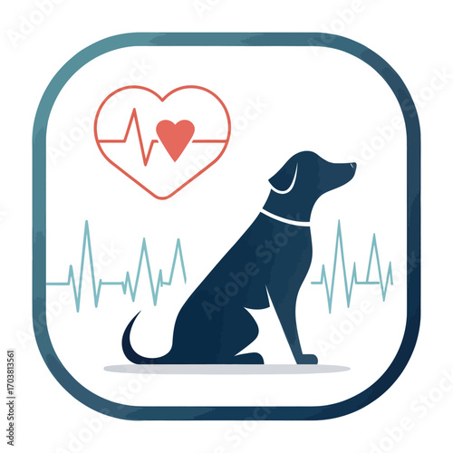 Canine Companion's Health: A symbolic illustration featuring a dog silhouette, the image incorporates a heartbeat graphic and ECG pattern, perfect for veterinary clinics or pet health materials.