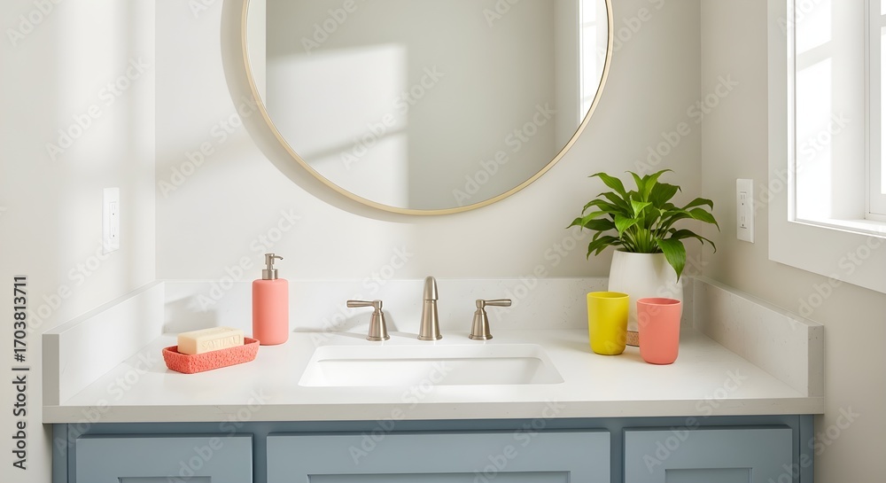 Fototapeta premium Bathroom Vanity Set decluttered look in small studio magazine