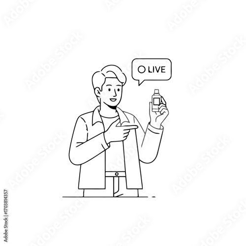 Man pointing at a product during a live stream