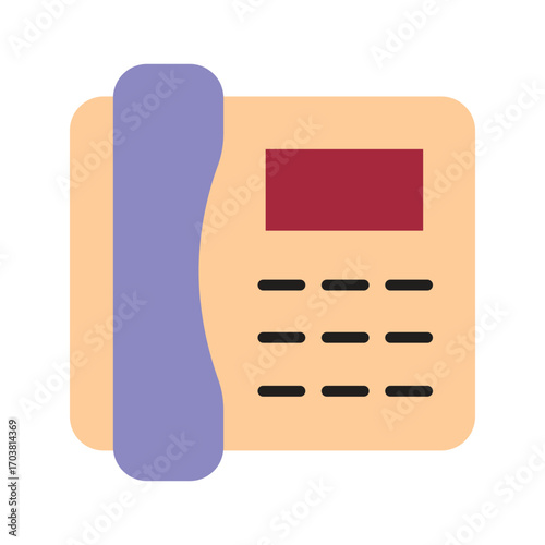 Modern office telephone in a simple flat design. Colorful landline phone icon for business and communication concepts.