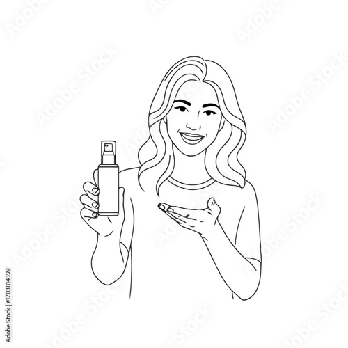 Woman holding a cosmetic product bottle